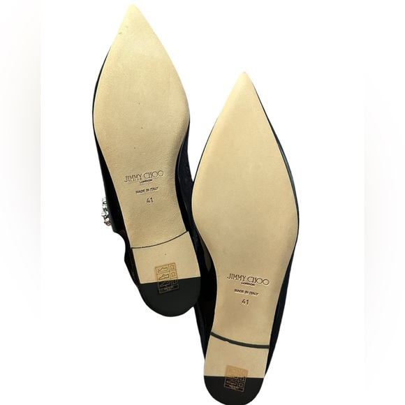 NIB Jimmy Choo ✨bing✨patent leather mule slide flats black crystals strap sz 41 - Picture 5 of 13